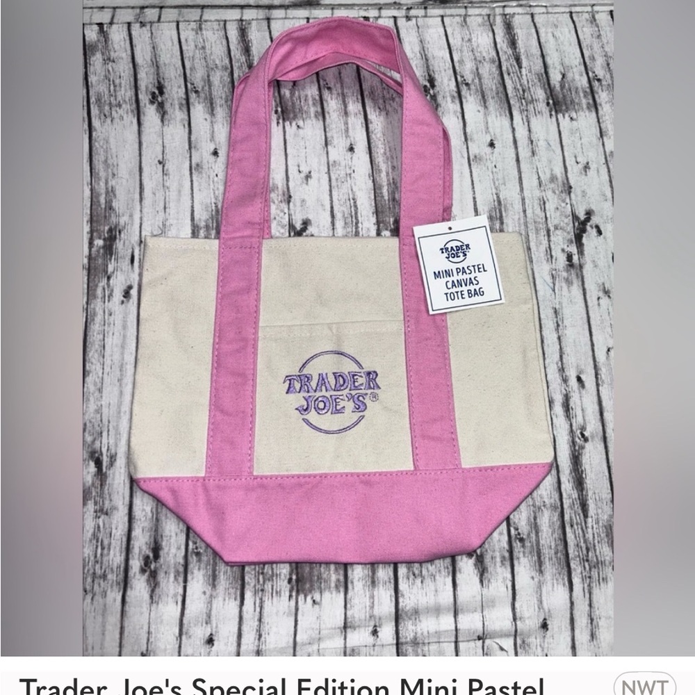 Trader Joe's Pink and Cream Canvas Tote Bag